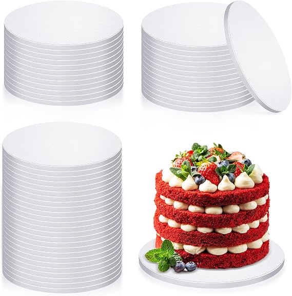 Bokon 50 Pack Cake Drums Round Cake Boards 12 Thick Corrugated Cardboard Base Sturdy Circle for Wedding Birthday Baby Shower Bridal Party10,White