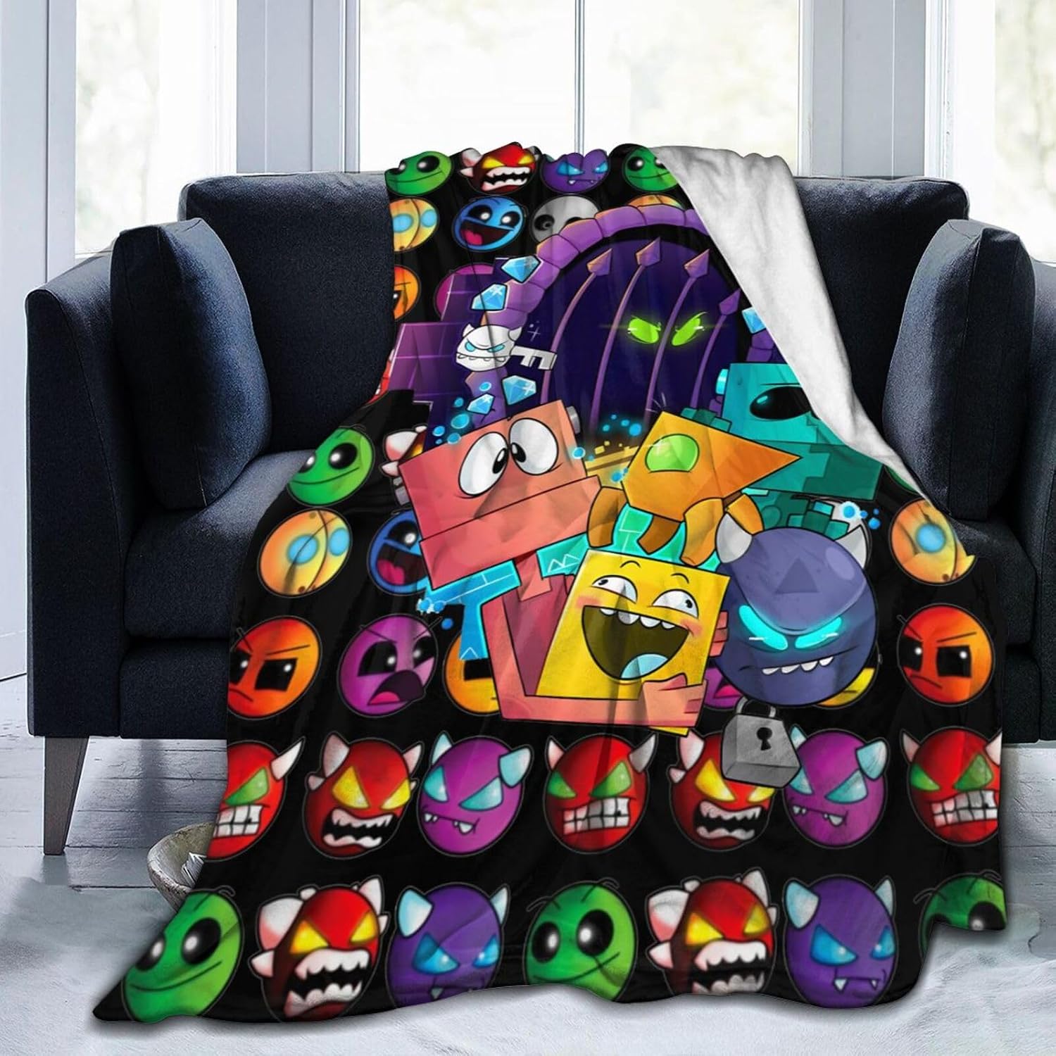 Geometry Dash Blanket Ultra Soft Flannel Throw Blankets for Bedding Couch Living Room All Season 50X40"
