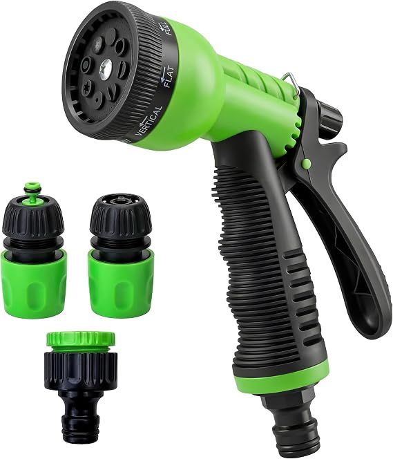 Adjustable Hose Pipe Spray Gun and Hose Connectors - Garden Sprayer with Threaded Tap Connector and 2 Hosepipe Connectors - Outdoor Watering Accessories Hosepipe Gun and Fittings for Plant Watering