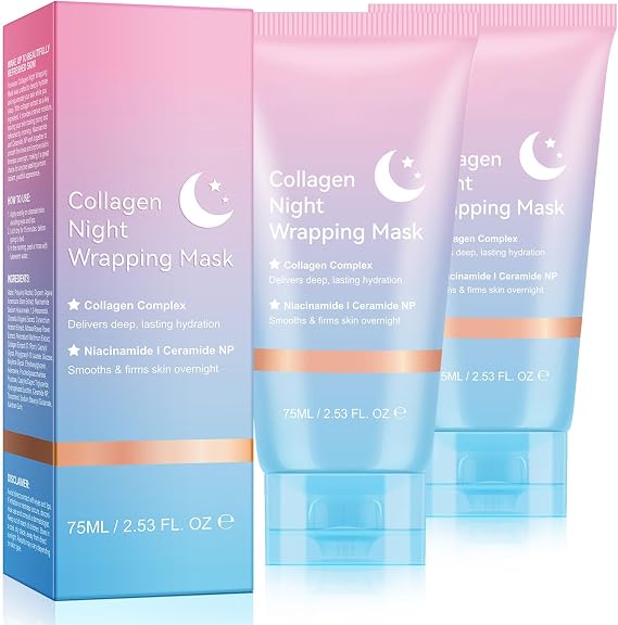 Collagen Night Wrapping Mask, Collagen Overnight Wrapping Peel Off Face Mask for Moisturisation & Elasticity, Reduce Dullness & Sagging, Firming Skin Mask (Brush Included) (150 ML)