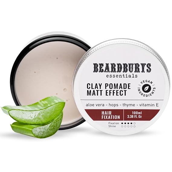Beardburys Essentials Matte Hair Styling Wax for Men, Strong Hold Clay Pomade, All Hair Types, Easy To Wash Out, Texture Clay for Men, Low Shine, Natural Finish, Vegan, 3.38 Oz, Travel Size