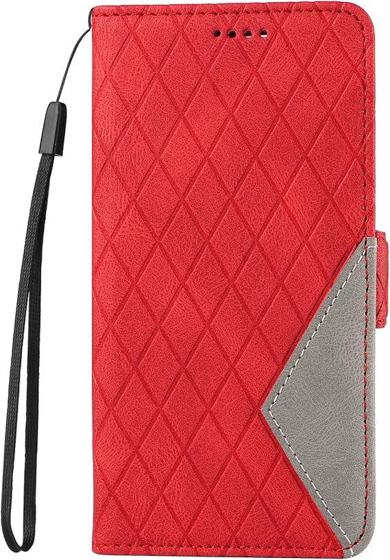 Rhombus Folio Flip for Honor X8 4G /Honor X30 i Case Wallet PU Leather Case Elegant Phone Shell with Kickstand/Card Slots/Lanyard Strap Women Cases Covers for Honor X8 4G /Honor X30 i,Red