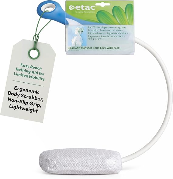 Etac Beauty Back Washer, Long Handle Shower Washing Aid for Elderly | Lightweight Non-Slip Handle, Replaceable Washcloths, Limited Mobility Bathing Aid, Easy Back Reach