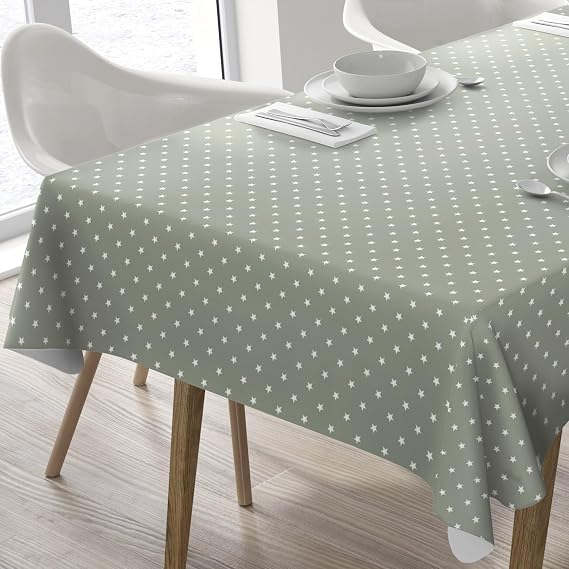 Home Direct Large Rectangular Oilcloth PVC Wipe Clean Tablecloth Table Cover 140cm x 240cm 55x94 Stars Sage Green