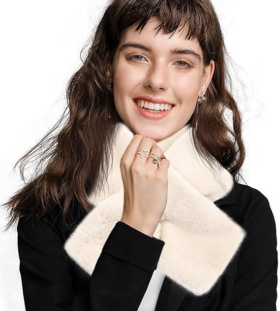 Faux Fur Collar Winter Scarf for Women,Neck Warmer Fluffy Scarf