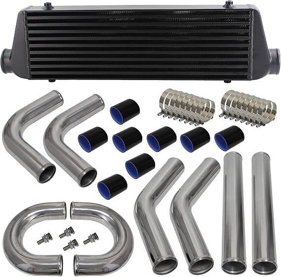 Universal Intercooler 550 * 180 * 64mm Black and 2.5" 63mm Aluminum Piping Hose Clamps Kit