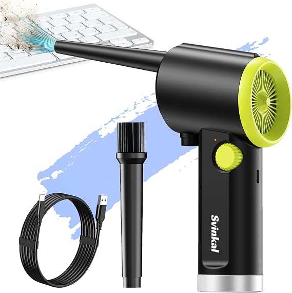Svinkal Compressed air Duster Electric, Computer air Blower Gun, air Blower for Computer Keyboard, Cordless air Duster, for Cleaning Camera Toys Greenery Computer Keyboard, etc(Brushless Motor)