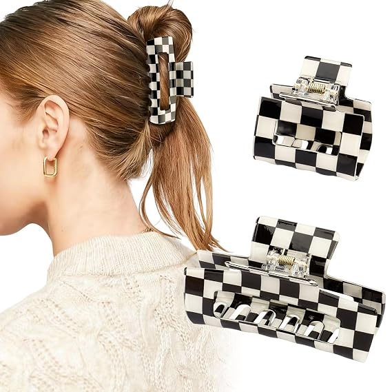 Canitor Checkered Hair Clips for Thick Thin Hair Claw Clips for Women Cute y2k Hair Accessories for Women Preppy Teen Tween Teenage Girl Gifts Trendy Stuff Stocking Stuffers