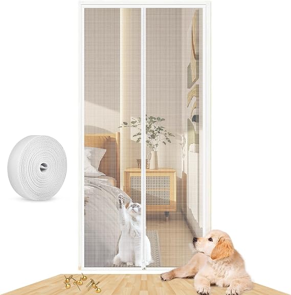Cat Door Screen, 90X210CM Reinforced Cat Resistant Mesh creen Door, Heavy Duty Fly Curtain Pet Screen Door with Zip, Prevent Dogs Cats Running Out from Living Room, Bedroom, Patio