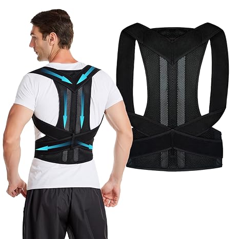 Posture correction belt for men and women, back support posture correction belt with breathable adjustable shoulder straps for improved lumbar support belt, back support to prevent hunchbacks