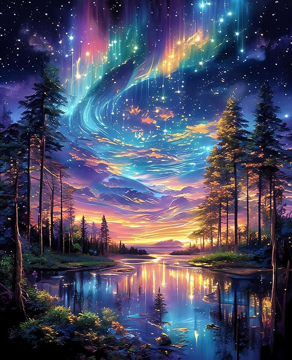 Starry Aurora Lake Puzzles for Adults 1000 Pieces,Interlocking No Dust