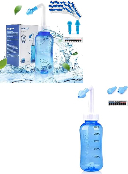 Waterpulse Neti Pot 300ml with 30 Nasal Wash Salt Packets and Sinus Rinsing Bottle