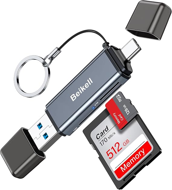 Beikell SD Card Reader 3.0, Dual Connector USB C Memory Card Adapter | Supports SD/SDXC/Micro SD/Micro SDXC/SDHC/MMC/RS-MMC/UHS-I, Compatible with iPhone 17 16 15 Series,MacBook Pro,Air,Galaxy