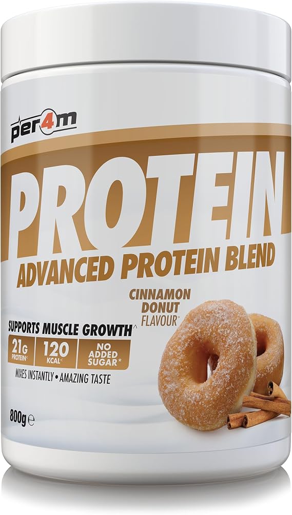 Per4m Advanced Protein Blend | 20g-21g of Protein per Serving | Whey Concentrate, Milk Protein Concentrate, Micellar Casein, Egg White Protein and Whey Isolate (800g, Cinnamon Donut)