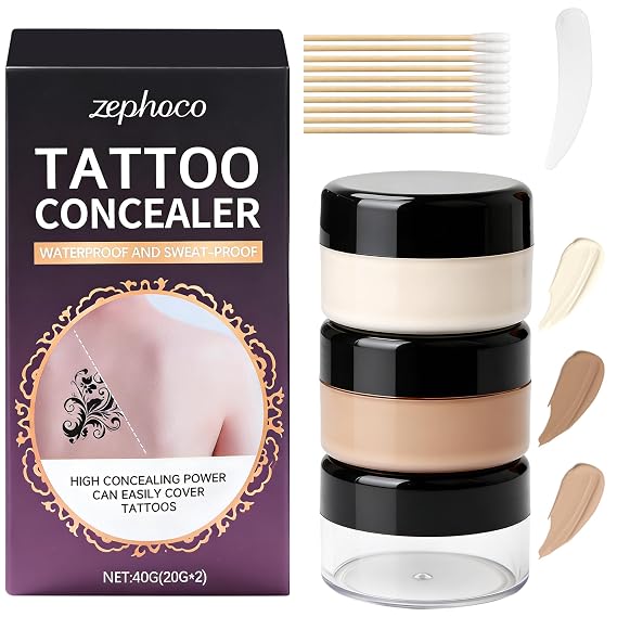Tattoo Cover Up Makeup Waterproof, 2 Colors Mix Foundation Full Coverage Tattoo Coverup Make Up for Leg Neck Body, Scars Vitiligo Veins Dark Spots Long Lasting Concealer for All Skin, Ivory Dark 1.4oz