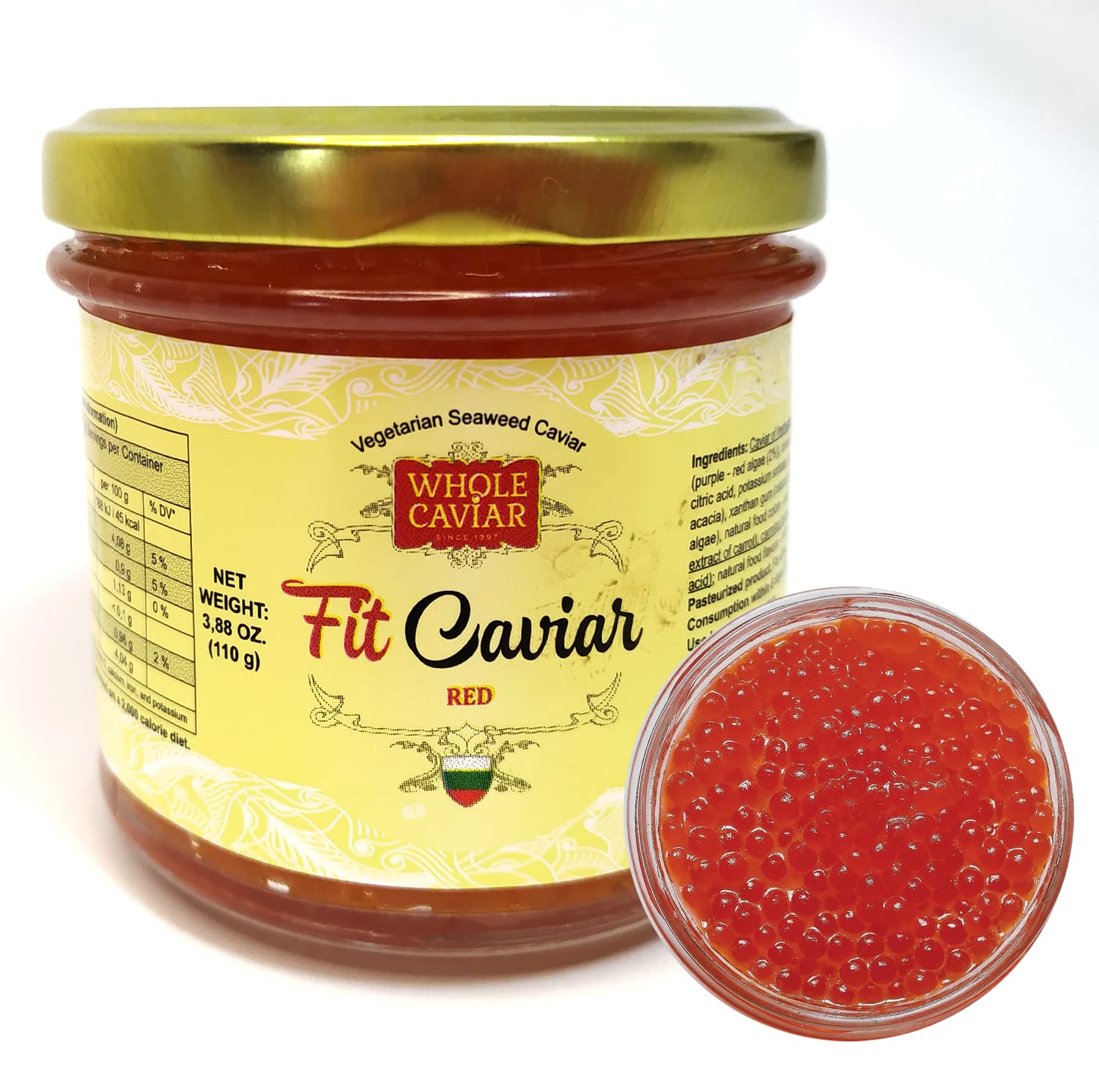 Red Seaweed Caviar - Vegetarian Caviar from Salmon Roe for Pescetarians - Best Caviar for Sushi - Siberian Style - Fit Caviar, 3.88 Oz - 110 gr - Glass Jar