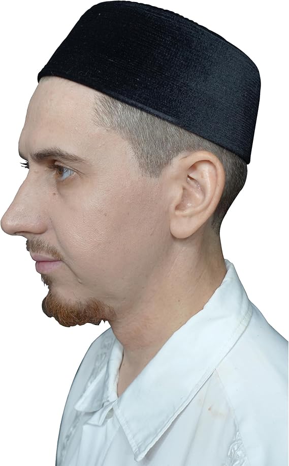 TheKufi Maroon Rigid Velvet Kufi Hat Turkish Chechen Style Takke Prayer Cap
