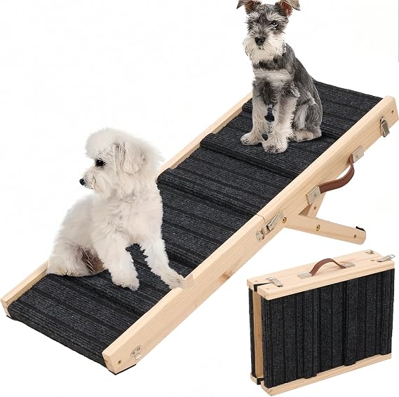 The Fellie Dog Ramp for Sofa, Foldable Dog Steps for Bed, 4 Adjustable Height from 23-47cm, Portable Stable Pet Ramp with Non-Slip Surface, Dog Stairs