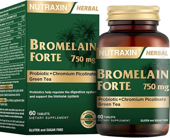 Nutraxin Bromelain Forte 2400 GDU/g Bromelain with Green Tea Extract, Chromium & Probiotics 60 Tablets Digestive & Metabolic Support Dietary Supplement