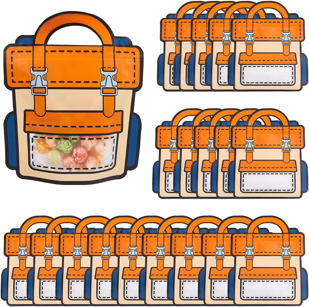 SOFPLATE 20Pcs 18x21cm Backpack Shaped Goodie Bags Bulk Cartoon Party Favor Bag Reusable Back to School Birthday Gift Bag with Handle Candy Bags for Snacks Storage Packaging Christmas Weddings Orange