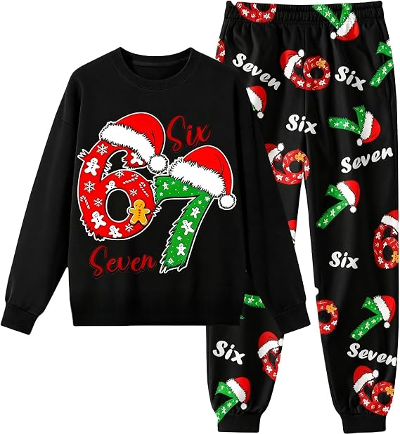 67 Shirt and Pants Set Six Seven Christmas Pajamas 2-Piece Six Seven Meme Sleepwear Set Family Holiday PJs