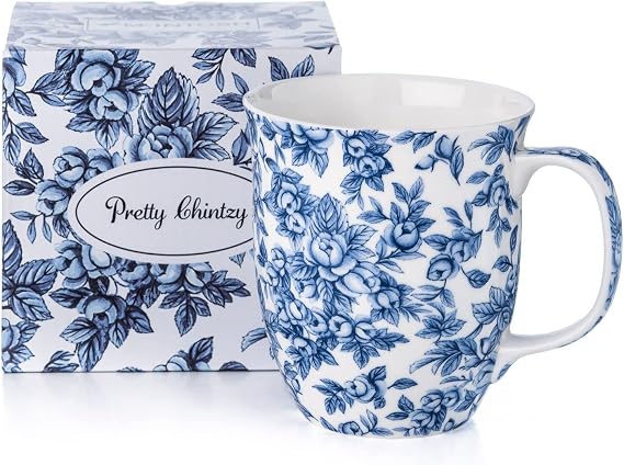 McIntosh Chintz Light Blue Roses Fine Bone China Java Mug (12.5 oz)