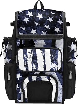 Boombah Superpack Bat Bag - Backpack Version (no wheels) - Holds 4 Bats - USA Stars & Stripes Black Ops