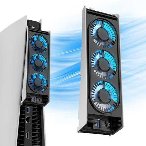 MEQI PS5 Cooling Fan, PS5 Accessories Upgraded Quiet Cooler Fan with LED Light & USB 3.0 Hubs, Efficient Cooling Station for PlayStation 5 Disc/Digital Edition,Not for PlayStation 5 Slim/Pro