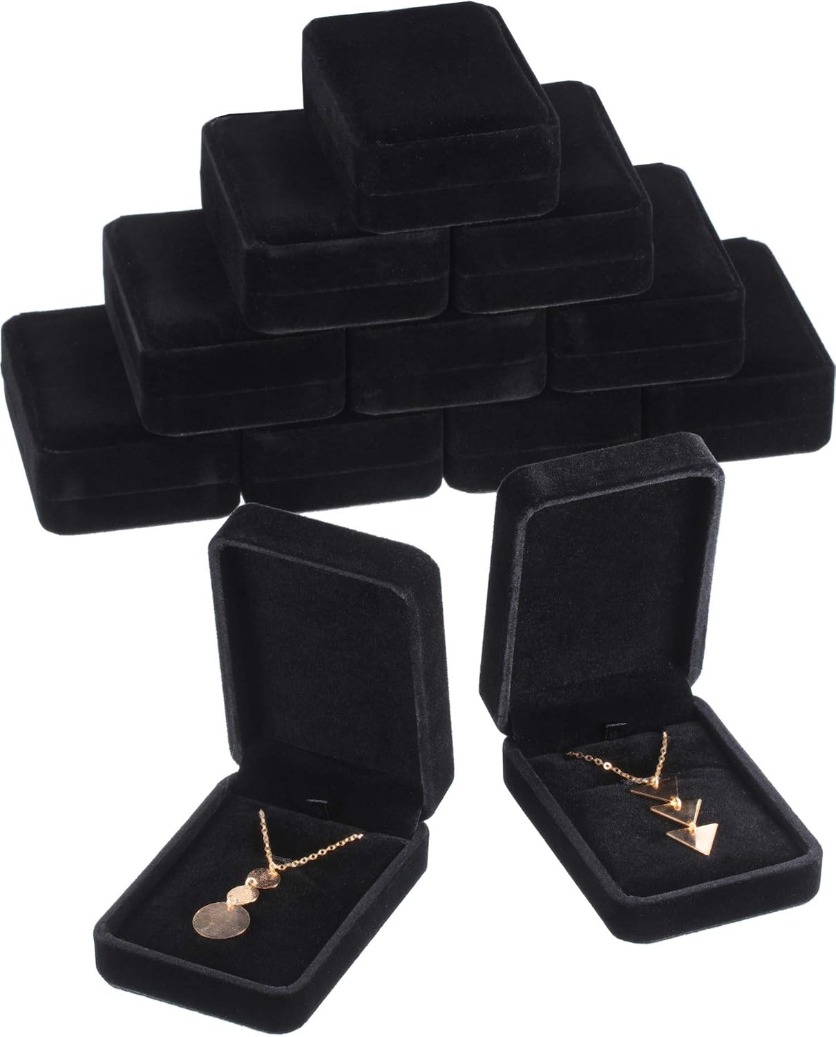 Hicarer 12 Pieces Velvet Necklace Pendant Gift Box Black Jewelry Necklace Pendant Storage Display Case for Proposal Engagement Wedding Birthday