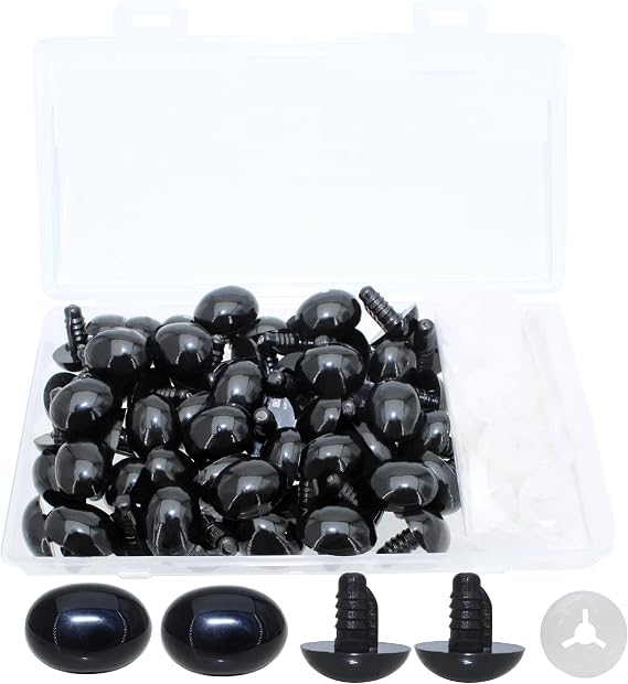 ARTCXC 30Pcs Large Black Oval Plastic Safety Nose Solid Foot Safety Nose with Threads Crafts Noses with Washers for Doll, Puppet, Plush Animal Hand Making Craft (20x25mm/0.79 * 1.0inch)
