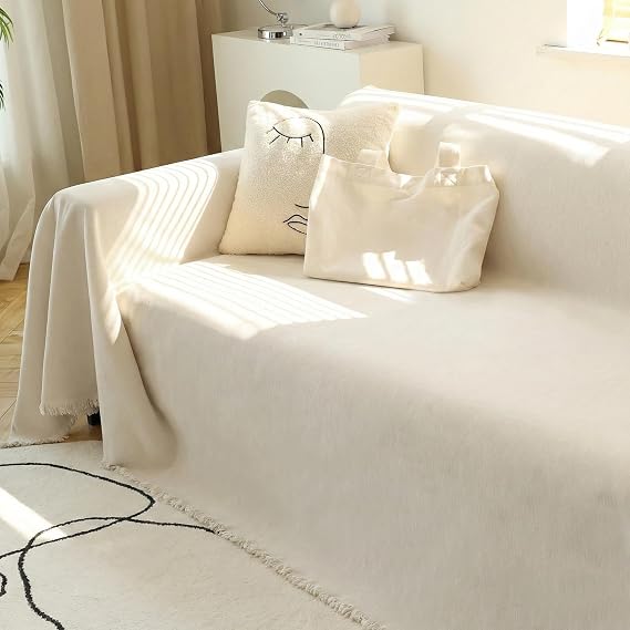 MEETSKY Couch Cover Sofa Covers Couch Covers for 3 Cushion Couch Sofa Pet Friendly, L Shaped Sectional Sofa Covers Washable Simply Put Sofa Throw Cover for Dogs, 91" x 134", Beige