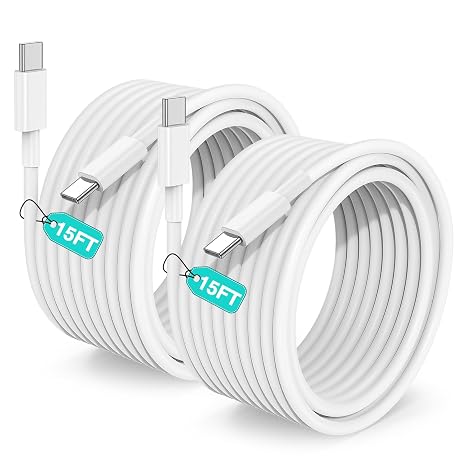15フィート USB C - USB Cケーブル、USBC - USBC高速充電コード、エクストラロングタイプCからタイプC高速充電ケーブル、iPhone 17 Air 16 15 Pro Max Plus、Galaxy S26/S25/S24、iPad Pro/Air、MacBook Pro/Air-2パック用。