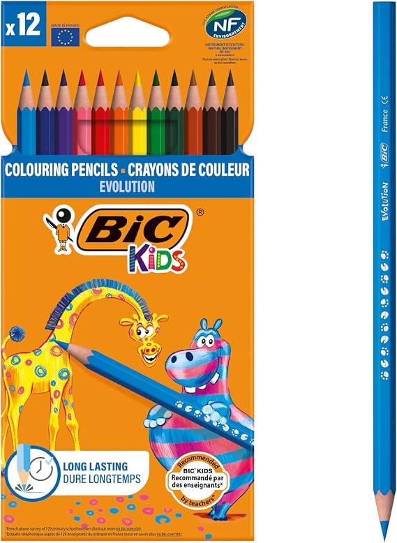 BIC Evolution Colouring Pencils for Kids - Coloured Pencils Great for Kids Colouring Books - Pack of 12