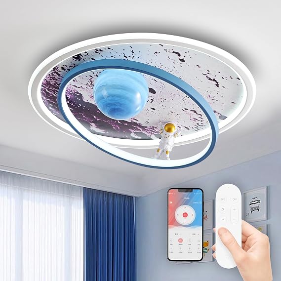 LED Ceiling Light, Dimmable Chindren's Room Lamp with Remote Control, Modern 3D Planet Astronaut Ceiling Lamp, 3000-6000K, Children's Ceiling Light for Kids Room Girls Boy Bedroom,Kids Night Light [Energy Class B]