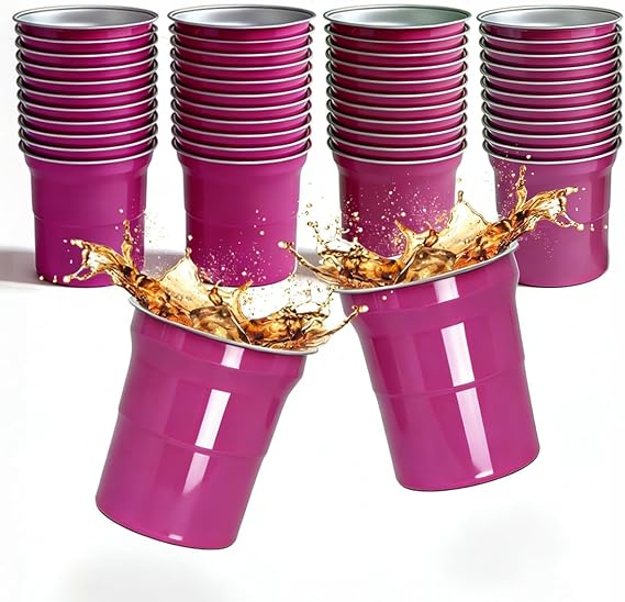 40 Pack 16oz Aluminum Cups Disposable Recyclable Metal Cups (Rose)