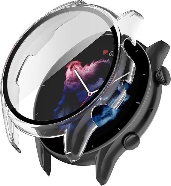 YAODLE Case for Amazfit GTR 3 46 mm Protective Case PC Ultra Thin HD Tempered Glass Scratch-Resistant 360° All-Round Screen Protector (Through)