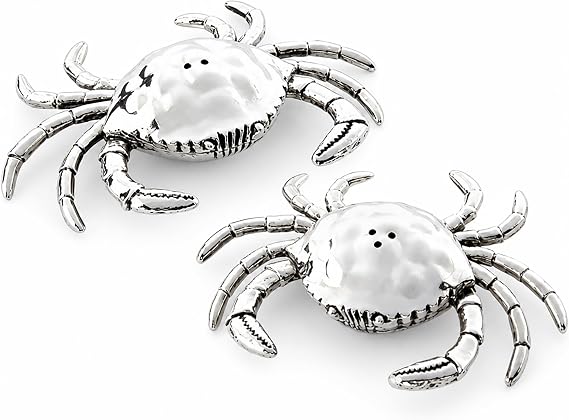 Mud Pie Crab Salt and Pepper Shaker Set, Silver 3 1/2" x 2 1/2"
