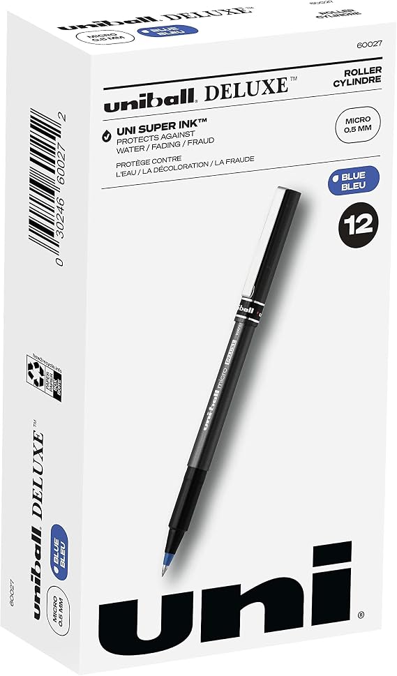 uni-ball 60027 uni-ball Deluxe Stick Roller Ball Pen, MGY Barrel, BE Ink, Micro Fine, 0.50 mm