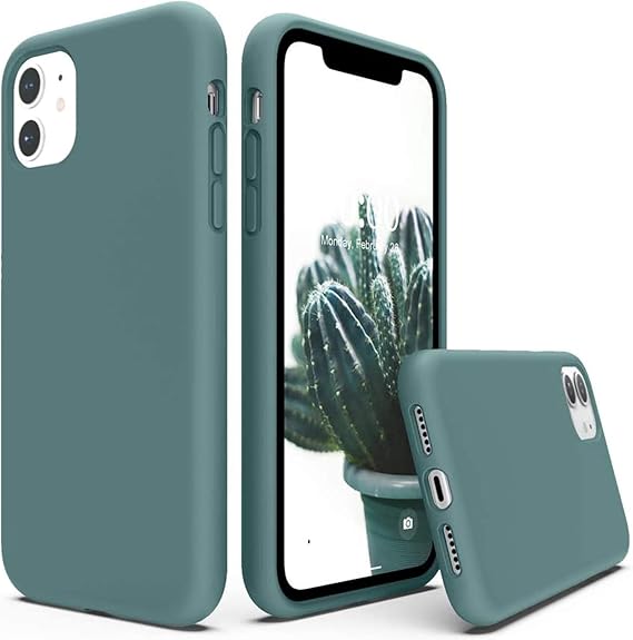 URUCHI iPhone 11 ile Uyumlu Kılıf, İçi Kadife Kaplamalı İnce Sıvı Silikon Tam Koruma Yumuşak Jel Silikon Kapak, Koyu Yeşil