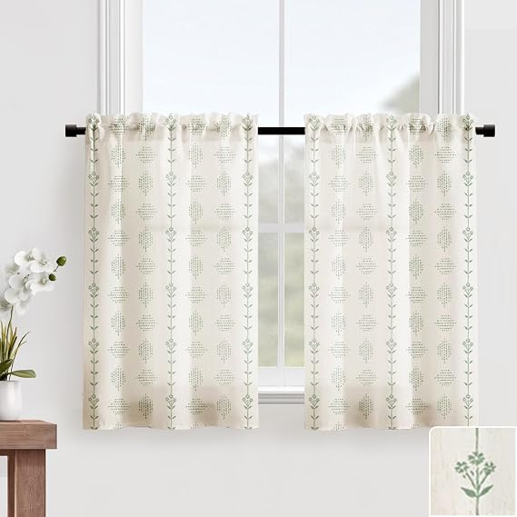 Lino Rosa Sage Boho Bathroom Window Curtains