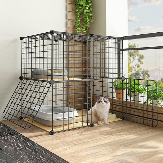 2 Tier Cat Cages Indoor Large, Collapsible Cat Cage, Portable Guinea Pig Cage, Metal Wire Cat House, Ideal for 1-2 Cats (75 * 49 * 73cm)