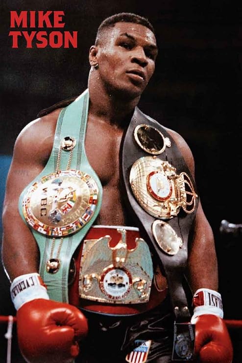 BUY ART FOR LESS Officially Licensed Mike Tyson 3 Heavyweight Belts 1987 24 x 36 Inch Art Poster - Decorative Print - Poster Paper - Ready to Frame