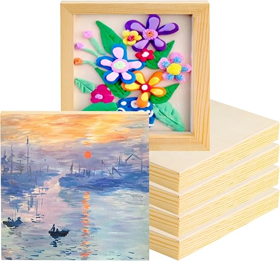 6PCS Wood Canva Board for Painting 20x20cm Blank Art Cradled Panel