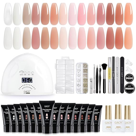 GAOY Poly Gel Nail Kit with UV Light, 14 Pcs 30g Each Extension Nail Gel, All-in-One Kit for Beginners Nail Art DIY at Home
