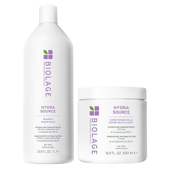 Biolage Hydra Source Shampoo & Conditioning Balm | Hydrates & Moisturizes Dry Hair | Helps Repair Split Ends | For Dry Hair | Salon Shampoo | Weightless, Soft Finish | Vegan | Paraben & Cruelty-Free