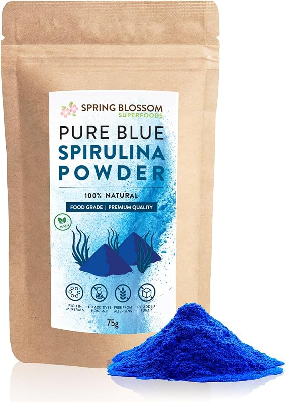 75G Blue Spirulina Powder 100% Natural Phycocyanin Vibrant Blue Colour Premium Quality Vegan Superfood Packed with Antioxidants, Protein, Vitamins & Amino Acids, Nutrient-Dense Immune System Booster