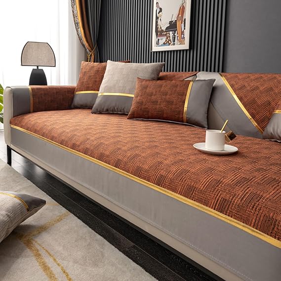 Luxury Sofa Covers L/U Shaped Corner Non-Slip Sofa Slipcovers 1 2 3 4 Seat Polyester Couch Cover For Leather/Wooden/Fabric Sofas Cat Dog Anti-Scratch Blanket For Balcony(Pillowcase:30X50cm,Caramel)