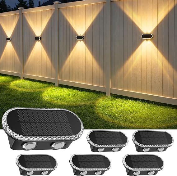 Solar Fence Lights Outdoor: 6 Pack IP65 Waterproof Wall Light Dual Up Down