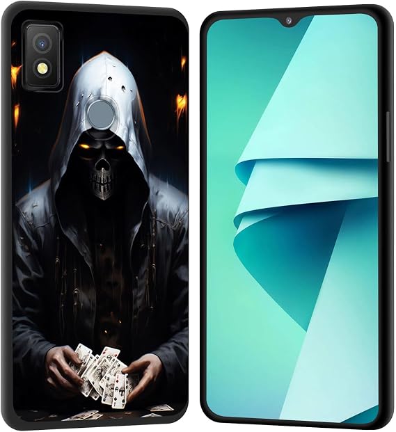 for Cricket Icon 4 Case,Soft Silicone Rubber Bumper Case Shockproof Full-Body Protective Case Cover for Cricket Icon 4,Magic Skull Men Card