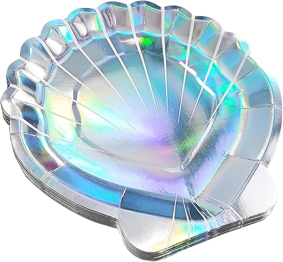 20 Pcs Mermaid Party Plates Iridescent Shell Paper Plates Undersea Plates for Mermaids Themed Tableware for Birthday Party Baby Shower
